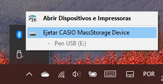 Menu de contexto do ícone Remover Hardware com Segurança e Ejetar Suporte de Dados, a mostrar a calculadora